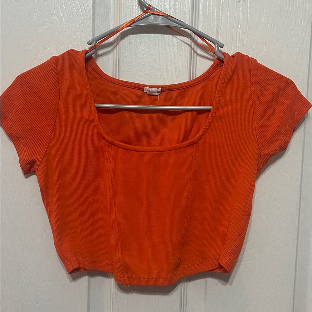 Garage Bright Orange Ribbed Top